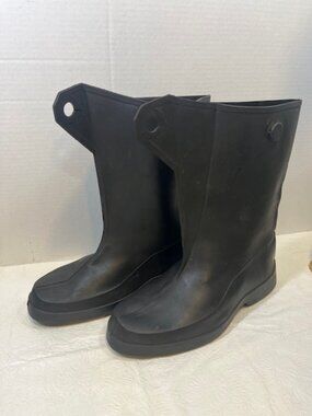 VTG Pair of Tingley 10-Inch Black Rubber Work Overshoes Button Mid Calf Boot Med